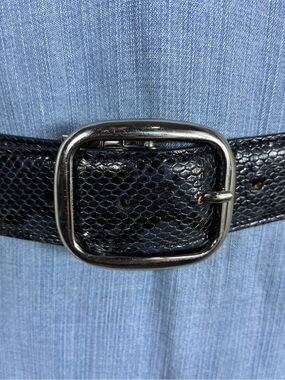 Womens Reversible belt 41” Textured blue snake print Leather Silver Buckle